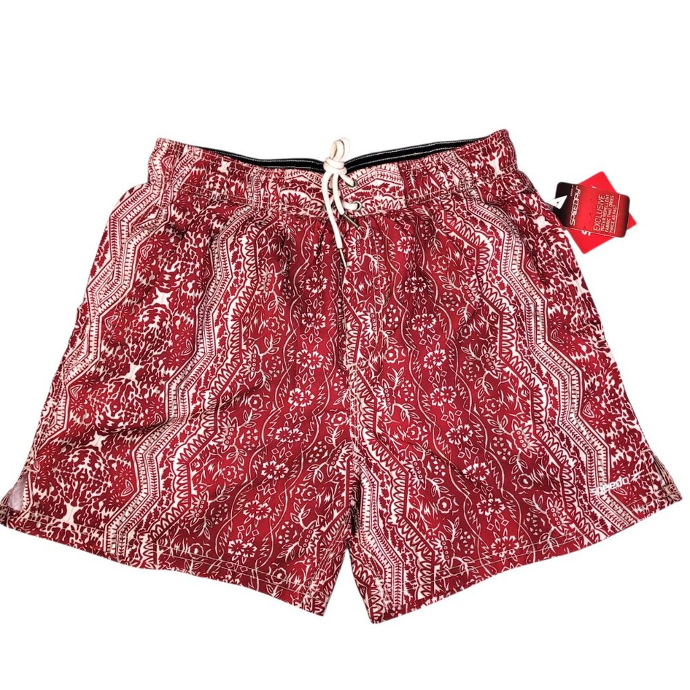 Speedo Mallorca Volley Trunks Men's M Red Floral Lined UV50 Speedry Summer Beach